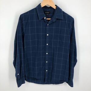 Lucky Brand Button Front Shirt Mens Medium Slim Fit Blue Plaid Long Sleeve